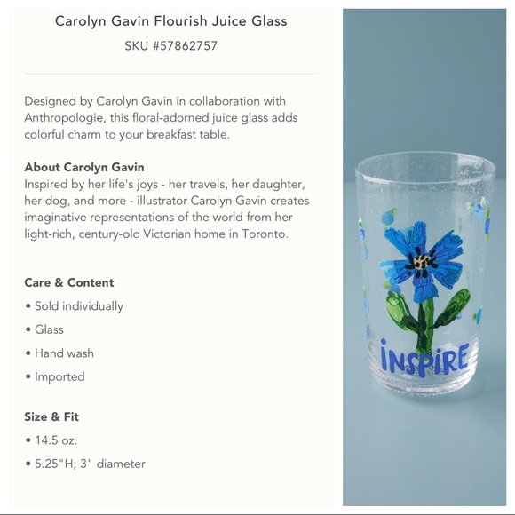 2 Anthropologie Carolyn Gavin Inspire Juice Glasses 1 Blue & 1 Yellow Set - Picture 2 of 9